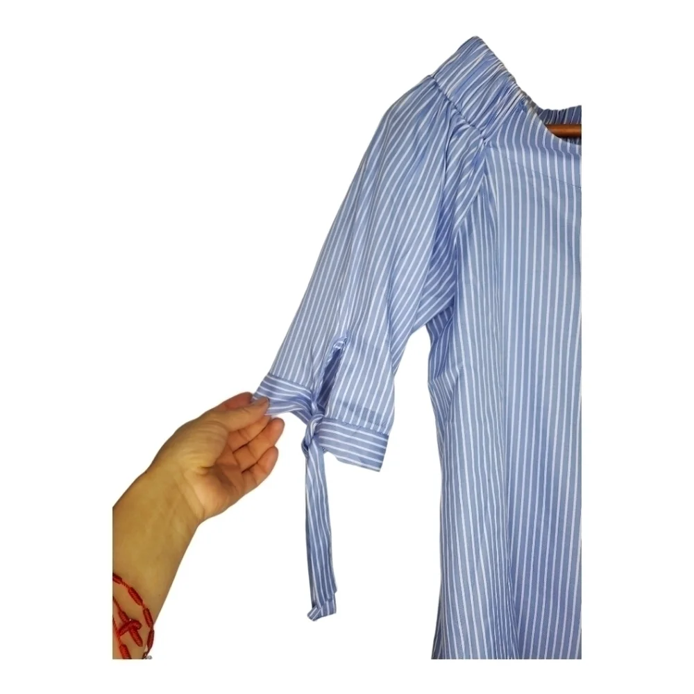 HAUTE Project Stripped Off-the-shoulder Cuff Tie Sleeves Button Blouson Size M - Picture 3 of 6